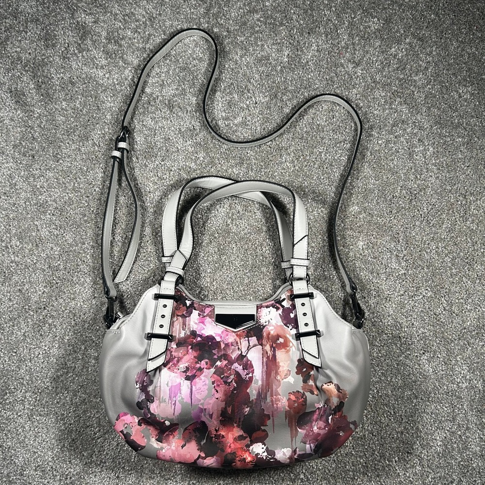 Simply Vera Vera Wang Floral Satchel Grey Pink Crossbody Bag Handbag